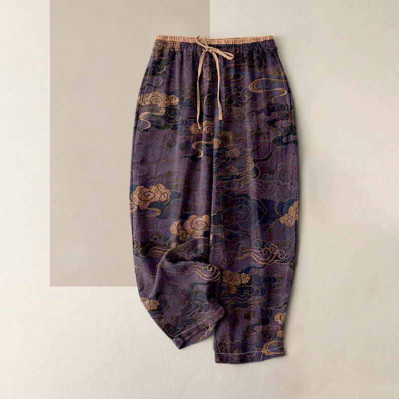 Buddha Stones Pure Cotton Oriental Cloud Pattern Women's Elastic Waist Pants With Pockets - Purple - US16,UK/AU20,EU48 (3XL) - image 4
