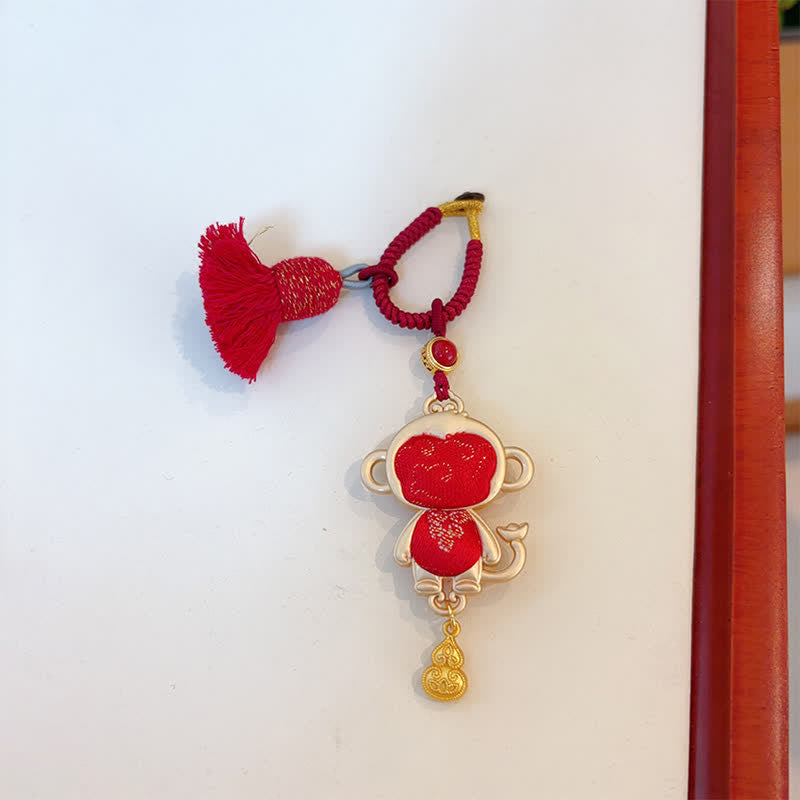 Buddha Stones Song Brocade Handmade Chinese Zodiac Tassel Lucky Keychain - Monkey - Red - Song Brocade (Prosperity♥Harmony) - image 31