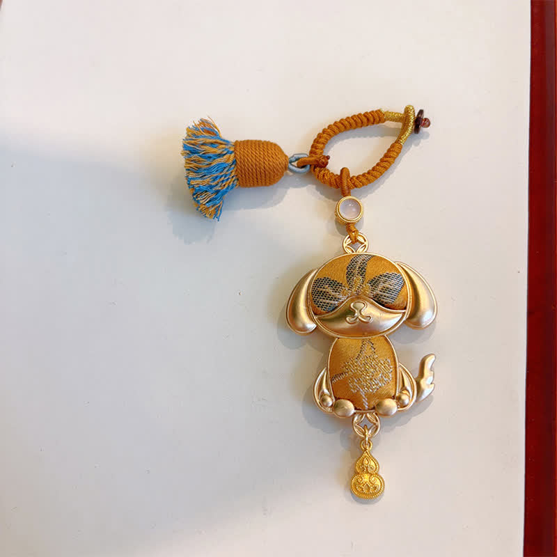 Buddha Stones Song Brocade Handmade Chinese Zodiac Tassel Lucky Keychain - Dog - Yellow - Song Brocade (Prosperity♥Harmony) - image 36