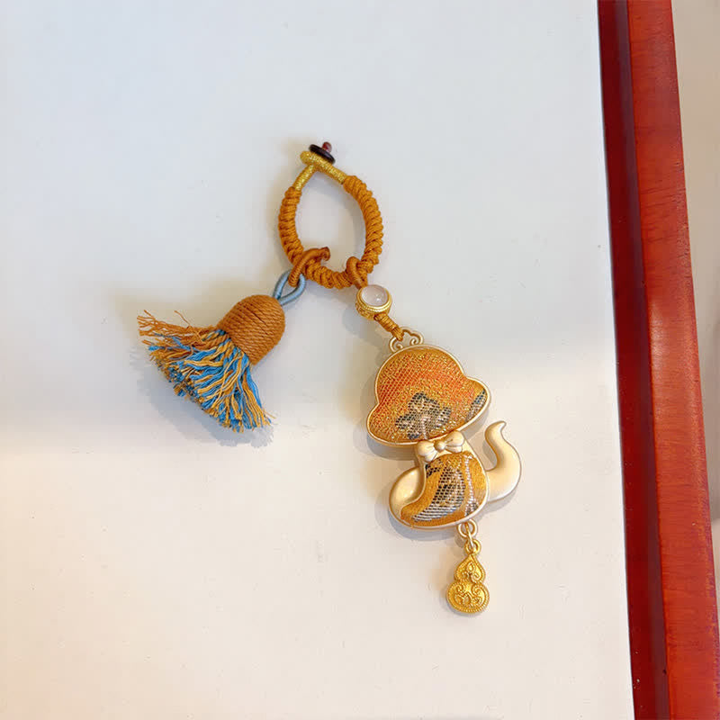 Buddha Stones Song Brocade Handmade Chinese Zodiac Tassel Lucky Keychain - Snake - Yellow - Song Brocade (Prosperity♥Harmony) - image 28