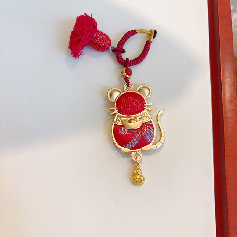 Buddha Stones Song Brocade Handmade Chinese Zodiac Tassel Lucky Keychain - Rat - Red - Song Brocade (Prosperity♥Harmony) - image 17