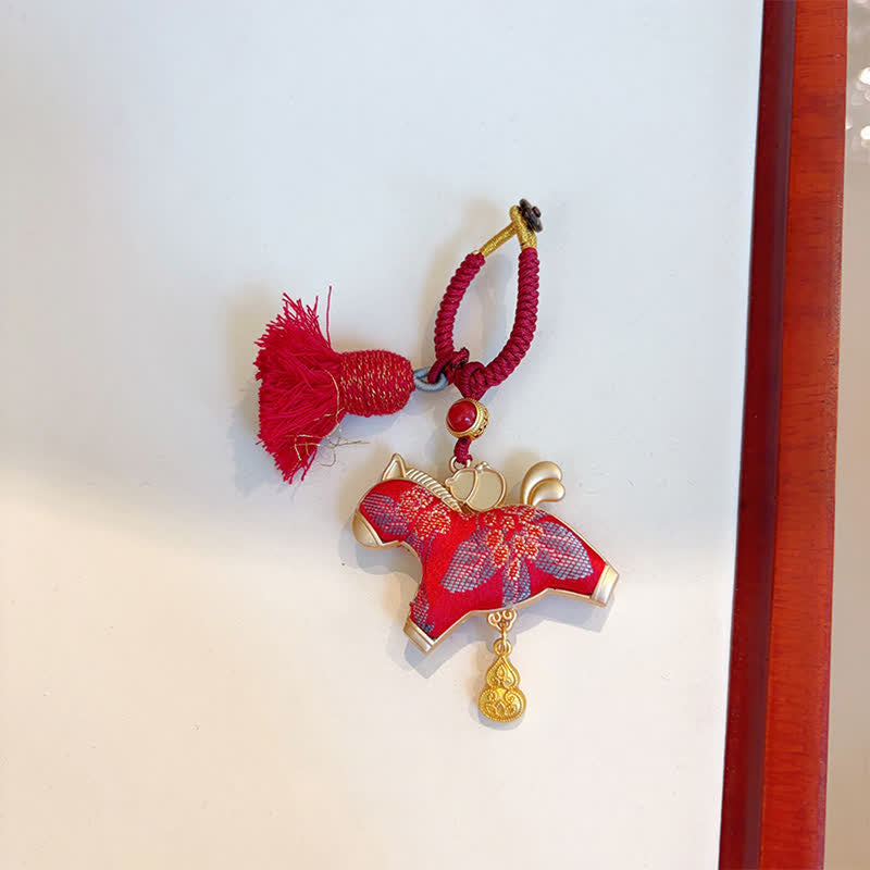 Buddha Stones Song Brocade Handmade Chinese Zodiac Tassel Lucky Keychain - Horse - Red - Song Brocade (Prosperity♥Harmony) - image 29