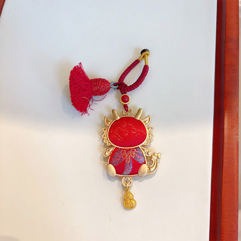 Buddha Stones Song Brocade Handmade Chinese Zodiac Tassel Lucky Keychain - Dragon - Red - Song Brocade (Prosperity♥Harmony) - image 25