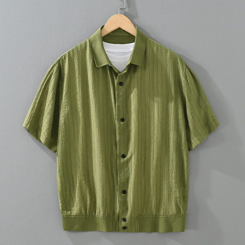Buddha Stones Summer Casual Minimalist Button-Up Solid Men's Shirts - OliveDrab - US/UK/AU42,EU52 (3XL) - image 0