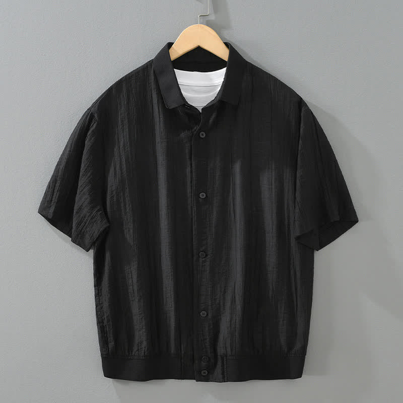 Buddha Stones Summer Casual Minimalist Button-Up Solid Men's Shirts - Black - US/UK/AU42,EU52 (3XL) - image 10