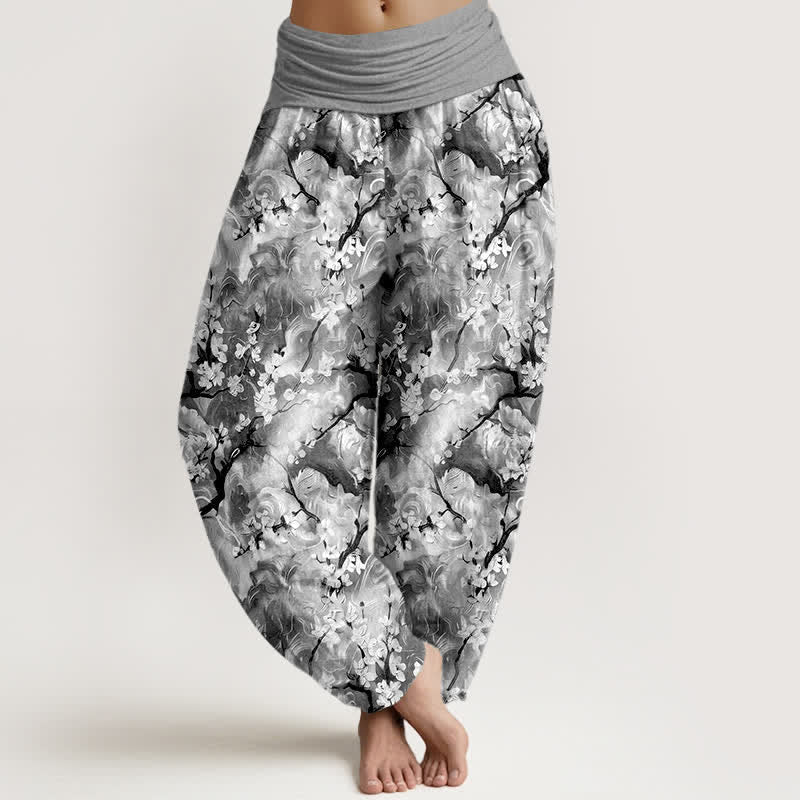Buddha Stones Pure Cotton Watercolor Floral Pattern Women's Elastic Waist Harem Pants - Grey - US16,UK/AU20,EU48 (3XL) - image 8