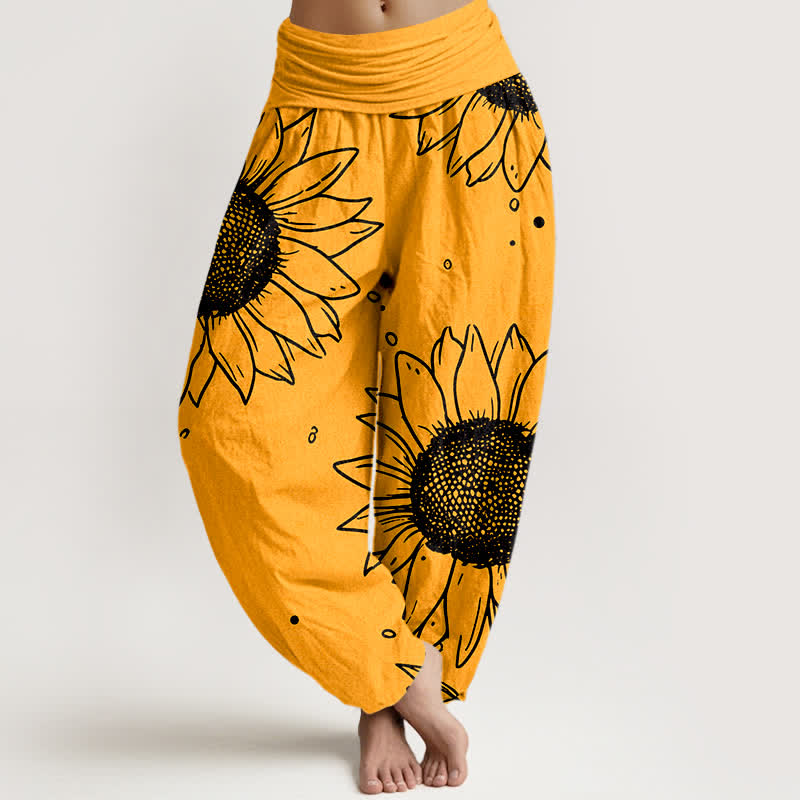 Buddha Stones Pure Cotton Sunflower Bloom Pattern Women's Elastic Waist Harem Pants - Orange - US16,UK/AU20,EU48 (3XL) - image 0