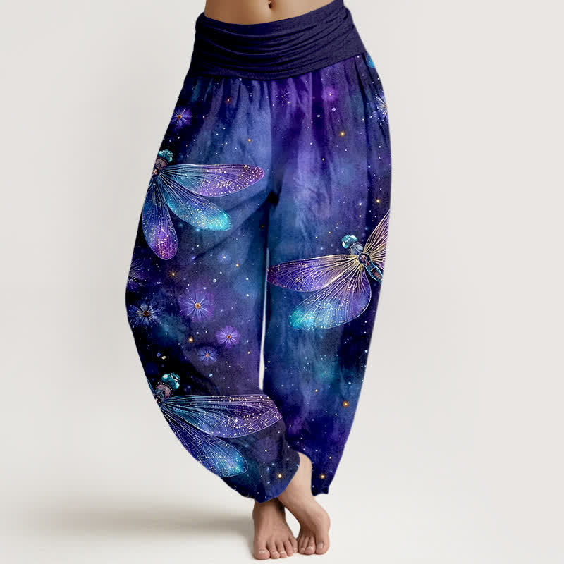 Buddha Stones Cotton Dreamy Dragonfly Flower Pattern Women's Elastic Waist Harem Pants - Indigo - US16,UK/AU20,EU48 (3XL) - image 0
