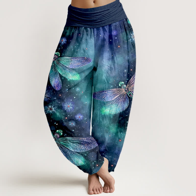 Buddha Stones Cotton Dreamy Dragonfly Flower Pattern Women's Elastic Waist Harem Pants - DarkBlue - US16,UK/AU20,EU48 (3XL) - image 5