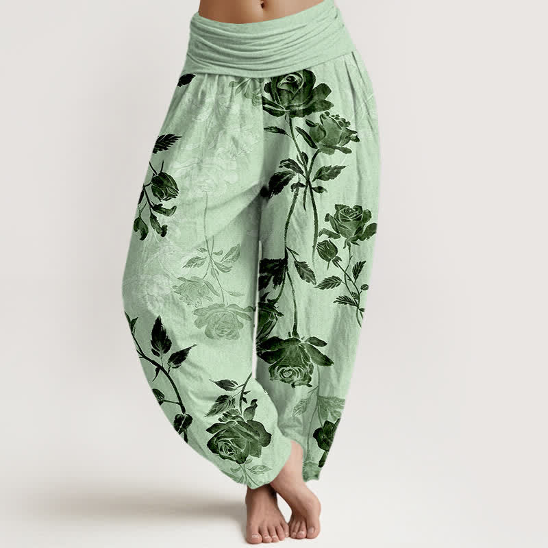 Buddha Stones Cotton Vintage Rose Pattern Women's Elastic Waist Harem Pants - PaleGreen - US16,UK/AU20,EU48 (3XL) - image 8