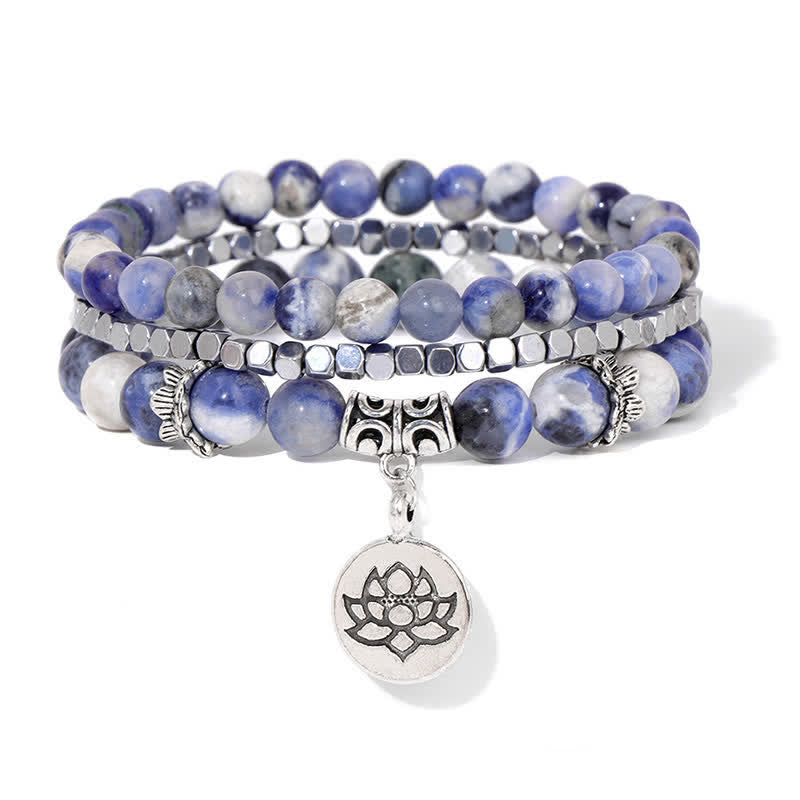 Buddha Stones Zebra Jasper Lotus Triple Wrap Enlightenment Beaded Bracelet - Sodalite(Calm ♥ Harmony) - image 15