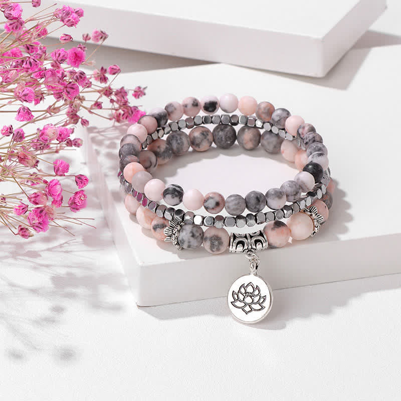 Buddha Stones Zebra Jasper Lotus Triple Wrap Enlightenment Beaded Bracelet - Zebra Jasper(Balance ♥ Grounding) - image 0