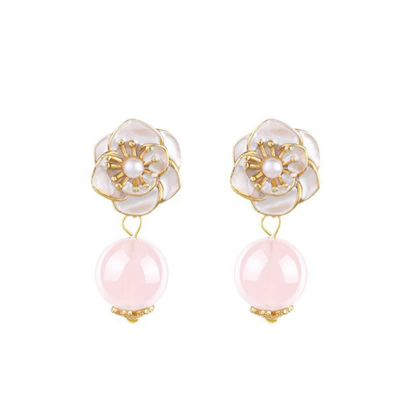 Buddha Stones Rose Quartz Camellia Loving Energy Drop Earrings - image 3