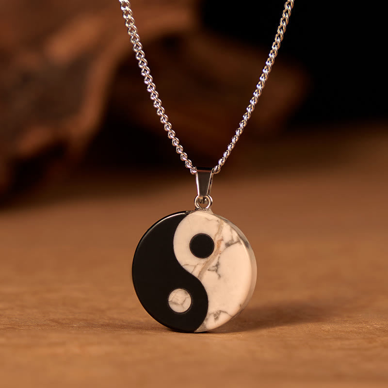 FREE Today: Strength and Fulfillment Natural Black Obsidian White Turquoise Yin Yang Tai Chi Necklace - Yin Yang - image 0