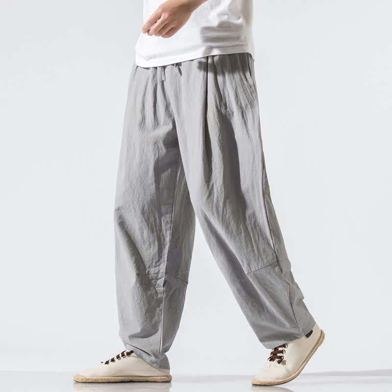 Buddha Stones Summer Casual Minimalist Drawstring Elastic Waist Solid Long Pants Men's Harem Pants With Pockets - LightGray - US/UK/AU46,EU56 (5XL) - image 0