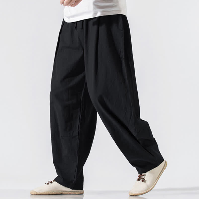 Buddha Stones Summer Casual Minimalist Drawstring Elastic Waist Solid Long Pants Men's Harem Pants With Pockets - Black - US/UK/AU46,EU56 (5XL) - image 7