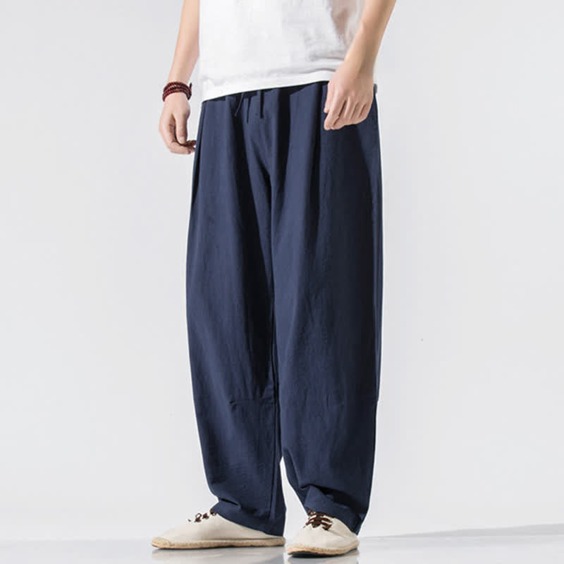 Buddha Stones Summer Casual Minimalist Drawstring Elastic Waist Solid Long Pants Men's Harem Pants With Pockets - MidnightBlue - US/UK/AU46,EU56 (5XL) - image 14