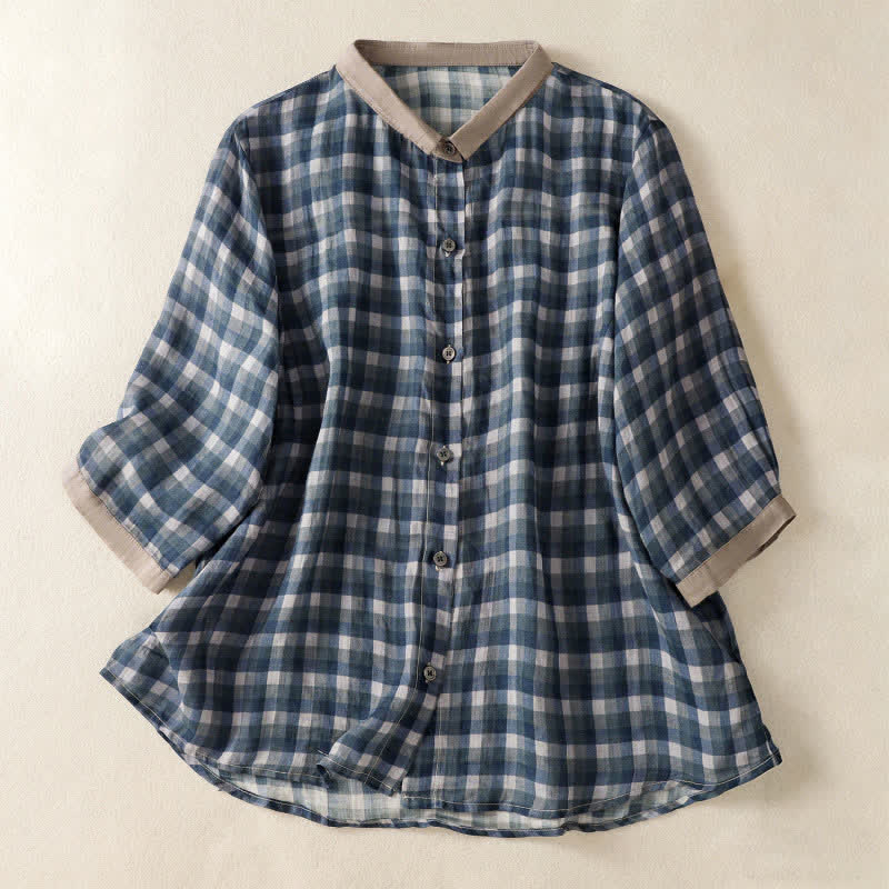 Buddha Stones Summer Vintage Button Up Plaid Women's Short Sleeve Shirts - SteelBlue - US8-10,UK/AU12-14,EU40-42 (2XL) - image 8