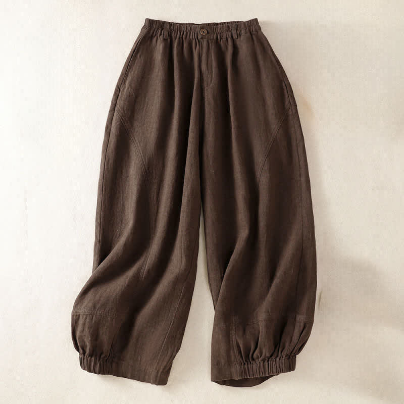 Buddha Stones Summer Casual Solid Cropped Elastic Waist Women's Harem Pants With Pockets - SaddleBrown - US8-10,UK/AU12-14,EU40-42 (2XL) - image 9