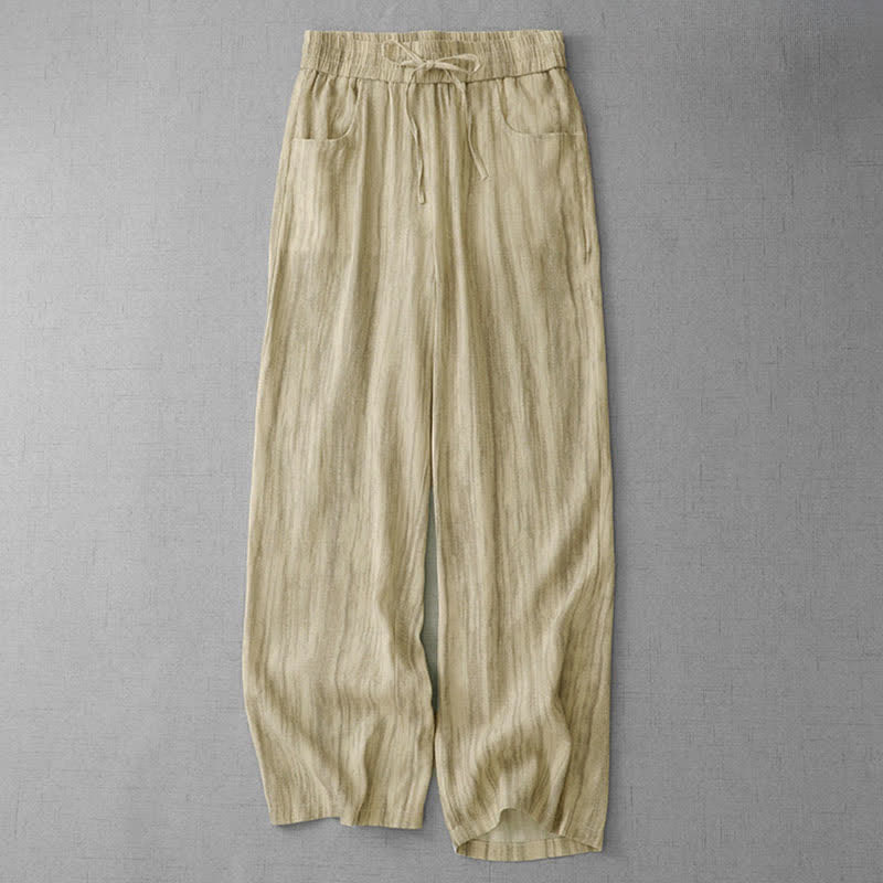 Buddha Stones Summer Casual Drawstring Stripe Elastic Waist Women's Straight Leg Pants With Pockets - Wheat - US12,UK/AU16,EU44 (3XL) - image 5