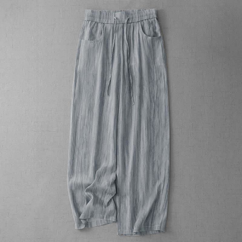 Buddha Stones Summer Casual Drawstring Stripe Elastic Waist Women's Straight Leg Pants With Pockets - LightGray - US12,UK/AU16,EU44 (3XL) - image 0