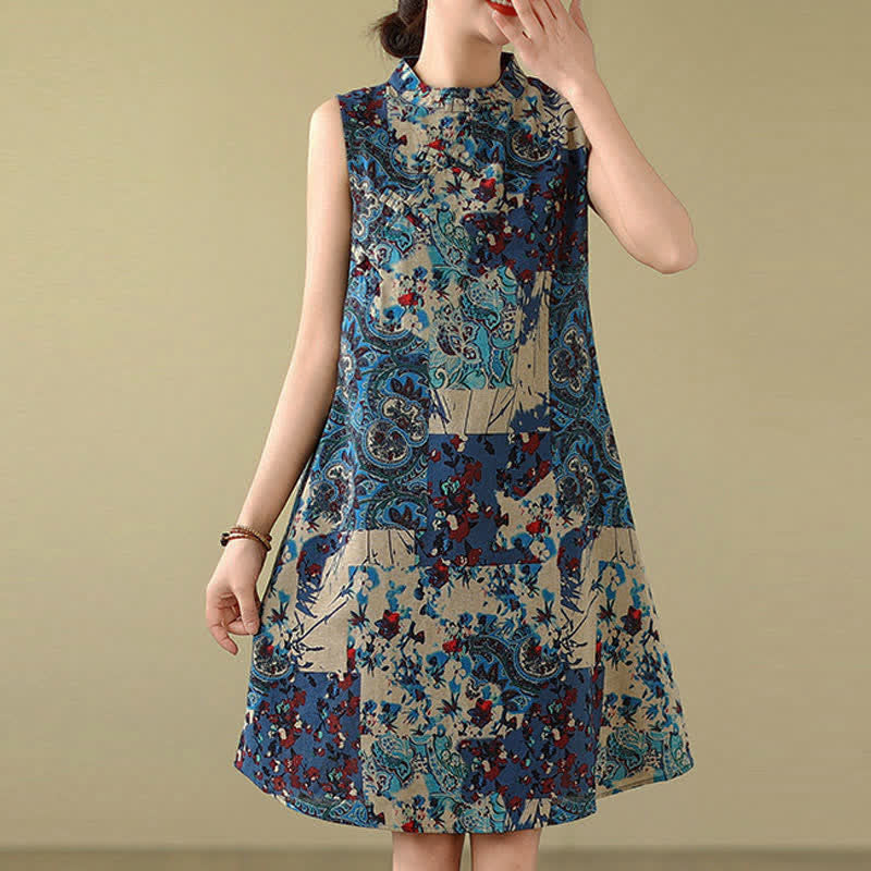 Buddha Stones Summer Paisley Floral Women's Summer Sleeveless Dress With Pockets - CadetBlue - US14,UK/AU18,EU46 (3XL) - image 13