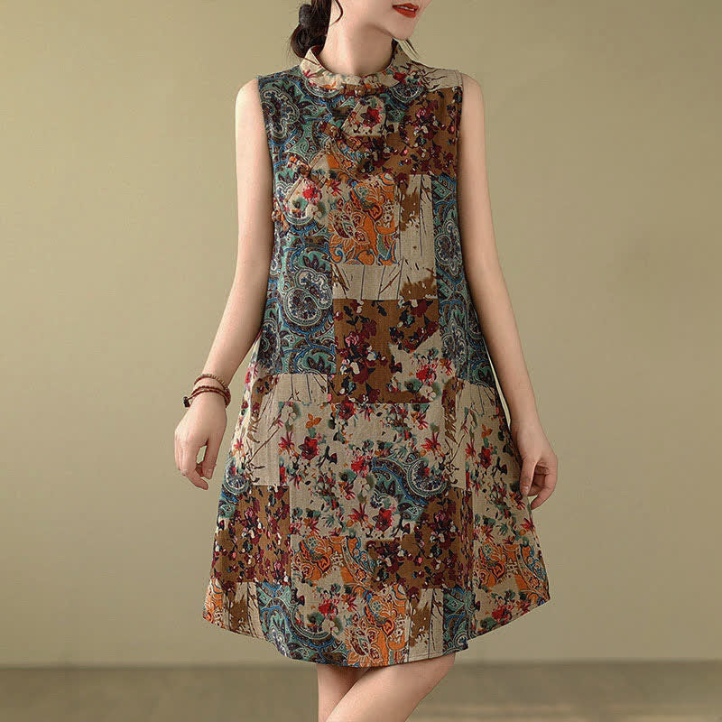 Buddha Stones Summer Paisley Floral Women's Summer Sleeveless Dress With Pockets - Peru - US14,UK/AU18,EU46 (3XL) - image 0