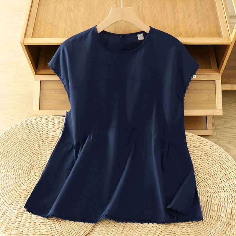 Buddha Stones Summer Casual Solid Crew Neck Women's Cap Sleeve T-Shirts Tank Top - MidnightBlue - US14,UK/AU18,EU46 (2XL) - image 17