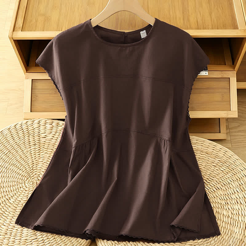 Buddha Stones Summer Casual Solid Crew Neck Women's Cap Sleeve T-Shirts Tank Top - SaddleBrown - US14,UK/AU18,EU46 (2XL) - image 0