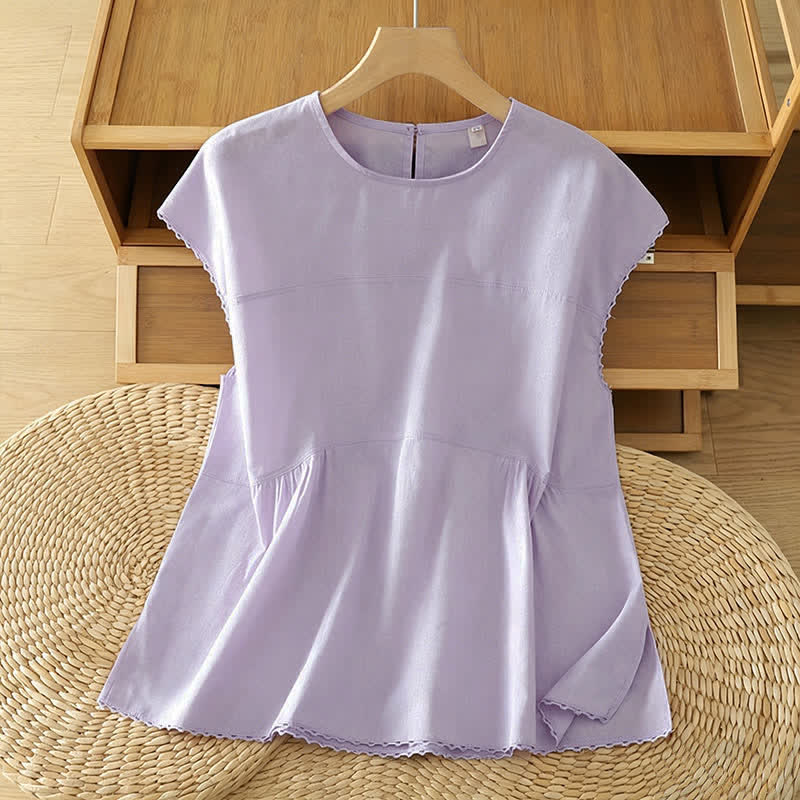 Buddha Stones Summer Casual Solid Crew Neck Women's Cap Sleeve T-Shirts Tank Top - Lavender - US14,UK/AU18,EU46 (2XL) - image 12