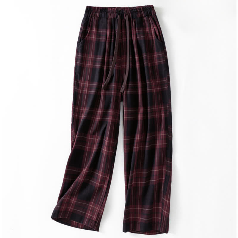 Buddha Stones Spring Casual Drawstring Plaid Pattern Elastic Waist Cropped Women's Harem Pants With Pockets - DarkRed - US12,UK/AU16,EU44 (2XL) - image 10