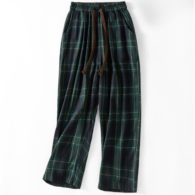 Buddha Stones Spring Casual Drawstring Plaid Pattern Elastic Waist Cropped Women's Harem Pants With Pockets - Teal - US12,UK/AU16,EU44 (2XL) - image 0