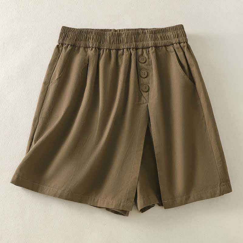 Buddha Stones Summer Casual Decorative Buttons Solid Women's Shorts With Pockets - Peru - US8-10,UK/AU12-14,EU40-42 (2XL) - image 0
