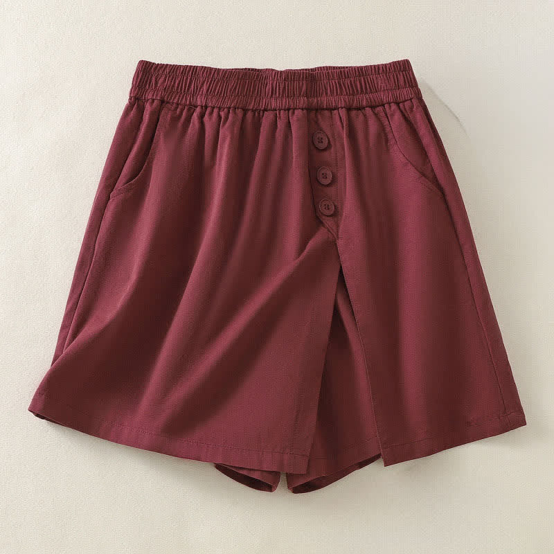 Buddha Stones Summer Casual Decorative Buttons Solid Women's Shorts With Pockets - Firebrick - US8-10,UK/AU12-14,EU40-42 (2XL) - image 10