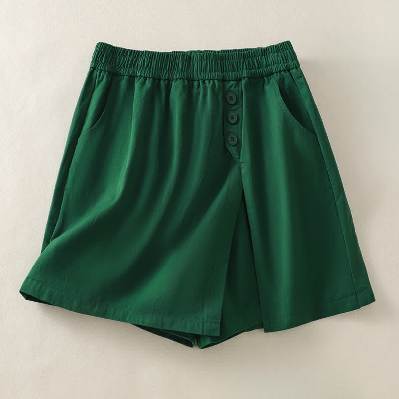 Buddha Stones Summer Casual Decorative Buttons Solid Women's Shorts With Pockets - SeaGreen - US8-10,UK/AU12-14,EU40-42 (2XL) - image 6