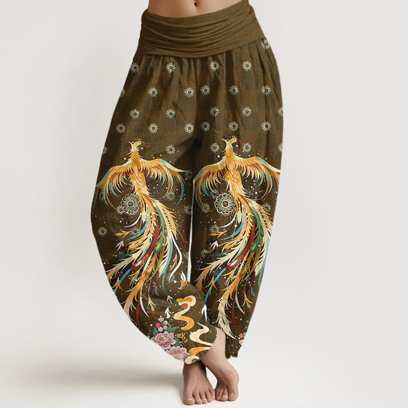 Buddha Stones Cotton Gold Phoenix Pattern Women's Elastic Waist Harem Pants - Peru - US16,UK/AU20,EU48 (3XL) - image 5