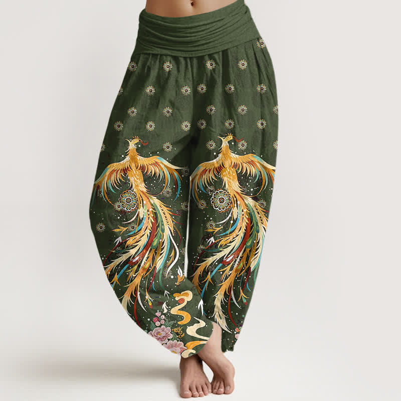Buddha Stones Cotton Gold Phoenix Pattern Women's Elastic Waist Harem Pants - OliveDrab - US16,UK/AU20,EU48 (3XL) - image 8