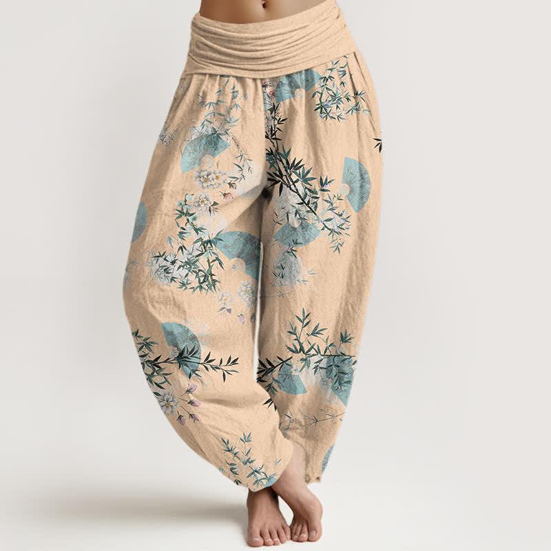 Buddha Stones Cotton Bamboo Blossom Fan Pattern Women's Elastic Waist Harem Pants - PeachPuff - US16,UK/AU20,EU48 (3XL) - image 8
