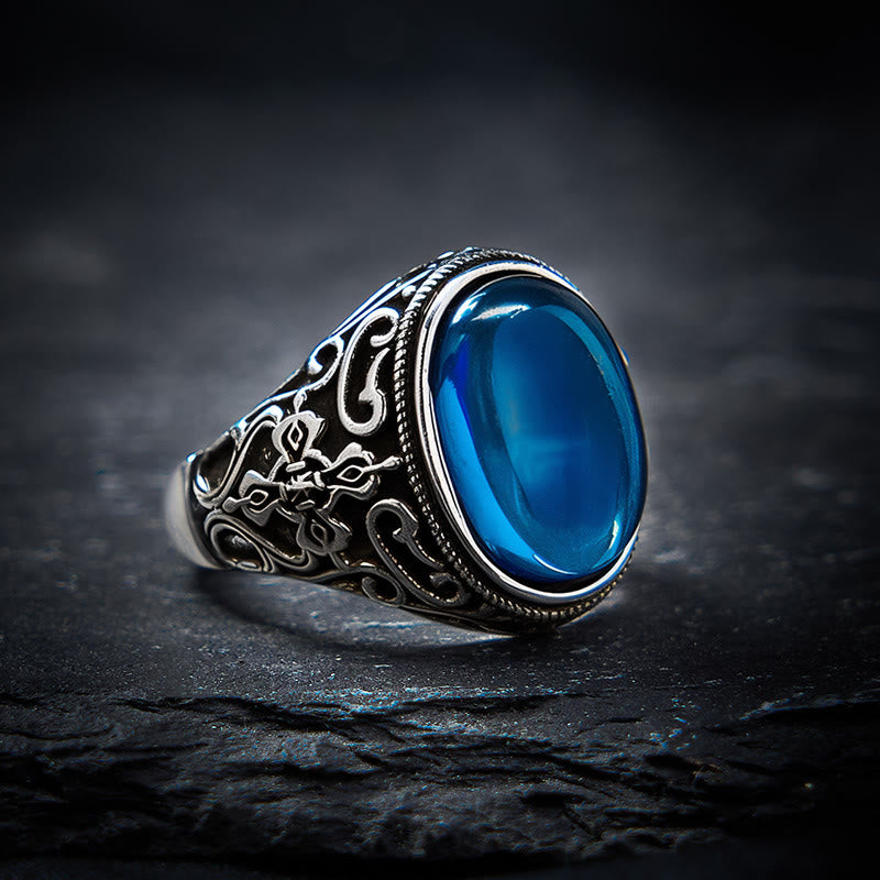 Buddha Stones Blue Chalcedony Copper Optimism Adjustable Ring - Blue Chalcedony(Communication ♥ Stamina) - image 0