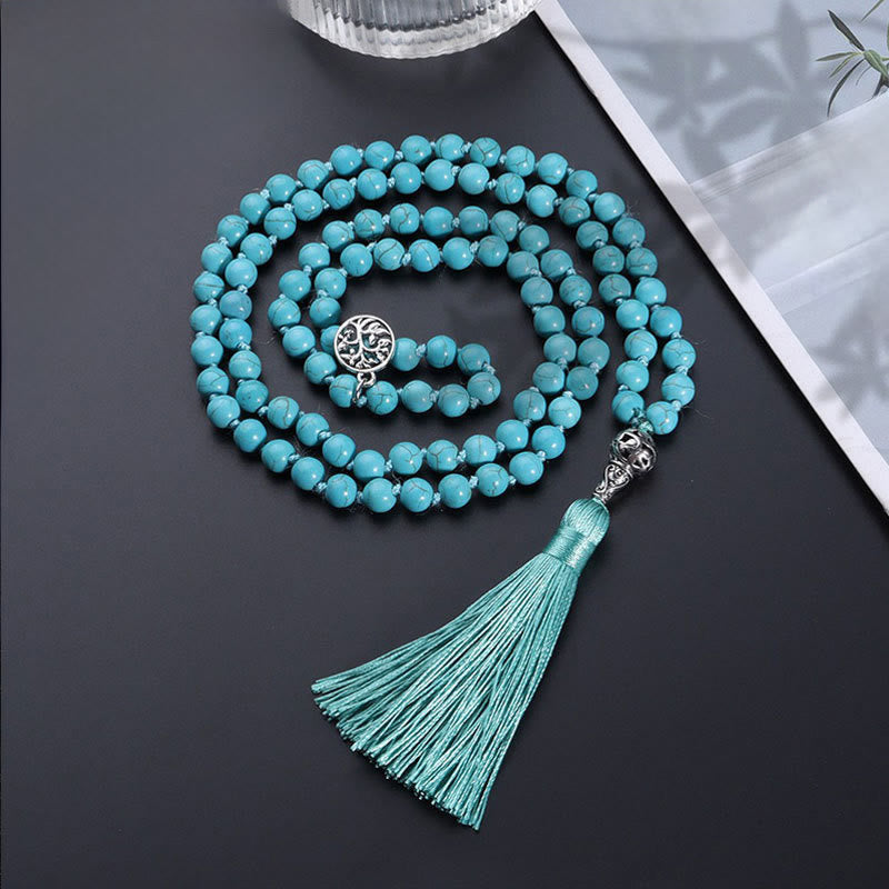 Buddha Stones Turquoise Tree of Life Protection Knotted Tassel Mala - Turquoise(Purification ♥ Serenity) - image 0