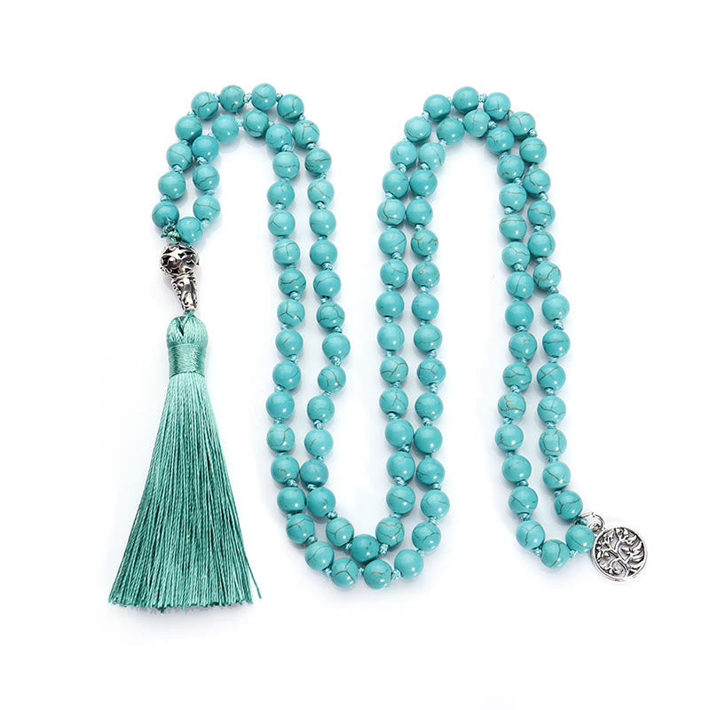 Buddha Stones Turquoise Tree of Life Protection Knotted Tassel Mala - image 5