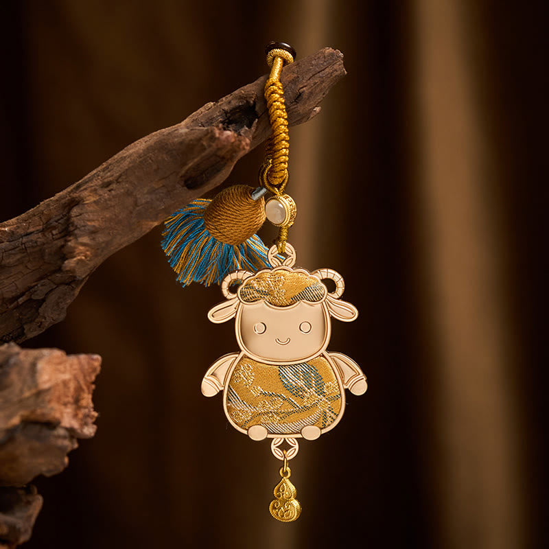 Buddha Stones Song Brocade Handmade Chinese Zodiac Tassel Lucky Keychain - Goat - Yellow - Song Brocade (Prosperity♥Harmony) - image 10