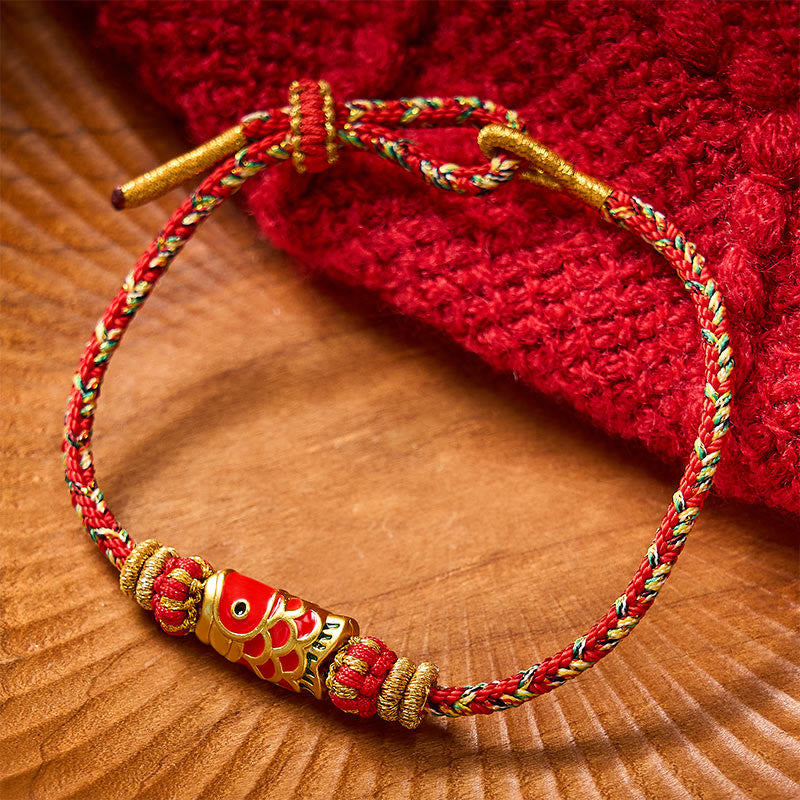 Buddha Stones Hand-Woven Red String Koi Fish Flower Protection Bracelet - Red - With Koi Fish Accessory - image 7