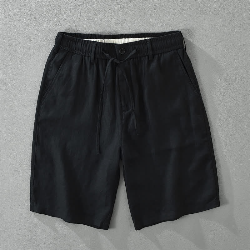 Buddha Stones Summer Casual Minimalist Drawstring Zipper Design Solid Linen Men's Shorts With Pockets - Black - US/UK/AU46,EU56 (3XL) - image 11