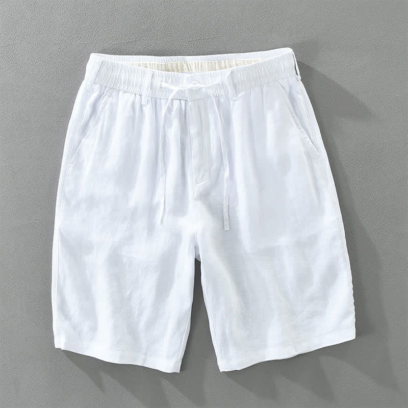 Buddha Stones Summer Casual Minimalist Drawstring Zipper Design Solid Linen Men's Shorts With Pockets - White - US/UK/AU46,EU56 (3XL) - image 12