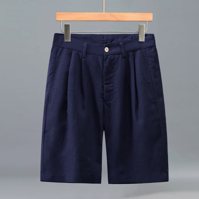 Buddha Stones Summer Casual Button Zipper Design Solid Front Pleats Men's Shorts With Pockets - MidnightBlue - US/UK/AU46,EU56 (3XL) - image 8