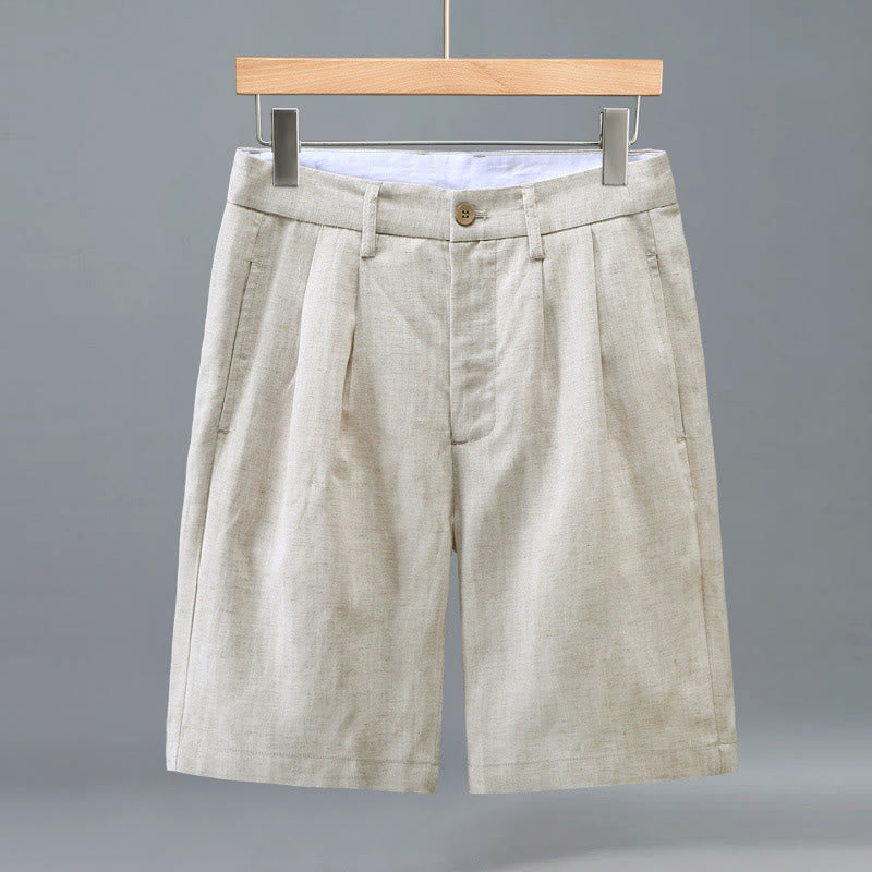 Buddha Stones Summer Casual Button Zipper Design Solid Front Pleats Men's Shorts With Pockets - Beige - US/UK/AU46,EU56 (3XL) - image 0