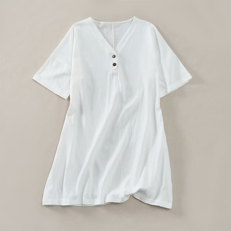 Buddha Stones Summer Casual Minimalist Button-Up Solid Women's Short Sleeve Dresses - White - US12,UK/AU16,EU44 (2XL) - image 0