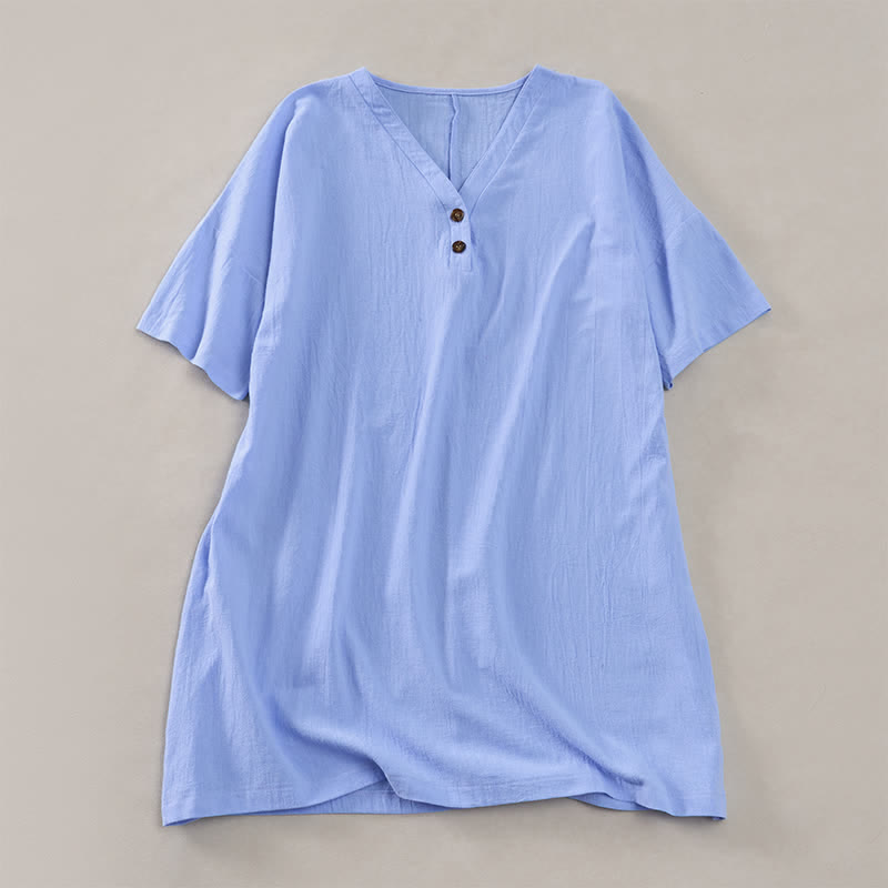 Buddha Stones Summer Casual Minimalist Button-Up Solid Women's Short Sleeve Dresses - LightSkyBlue - US12,UK/AU16,EU44 (2XL) - image 14