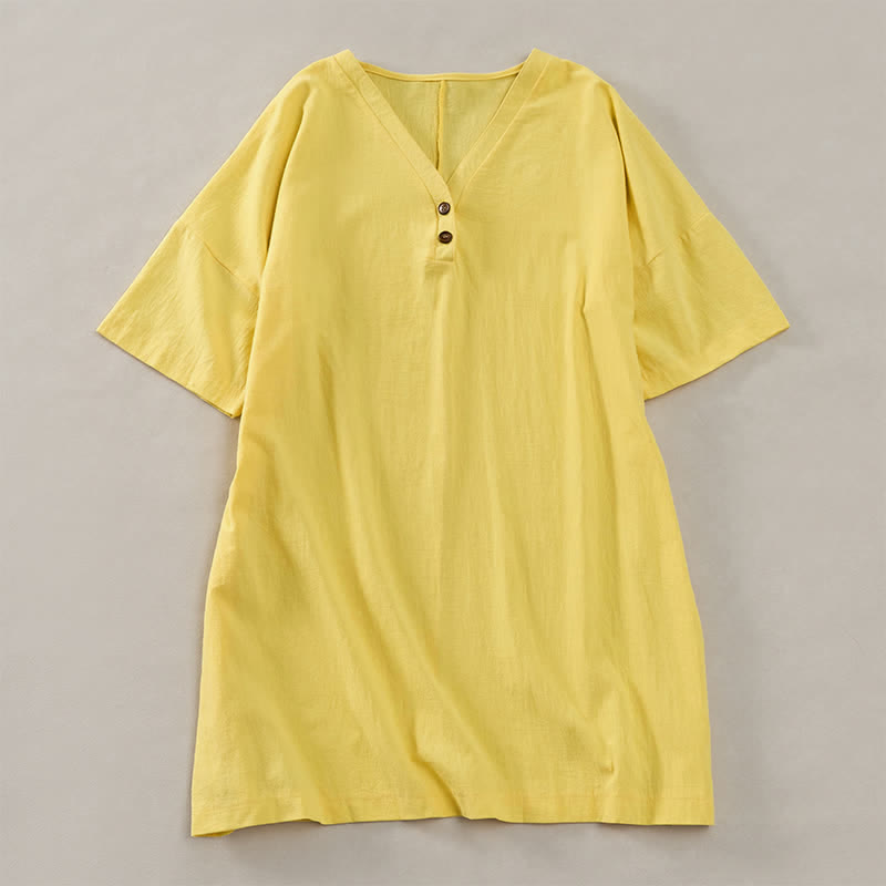 Buddha Stones Summer Casual Minimalist Button-Up Solid Women's Short Sleeve Dresses - LemonChiffon - US12,UK/AU16,EU44 (2XL) - image 7
